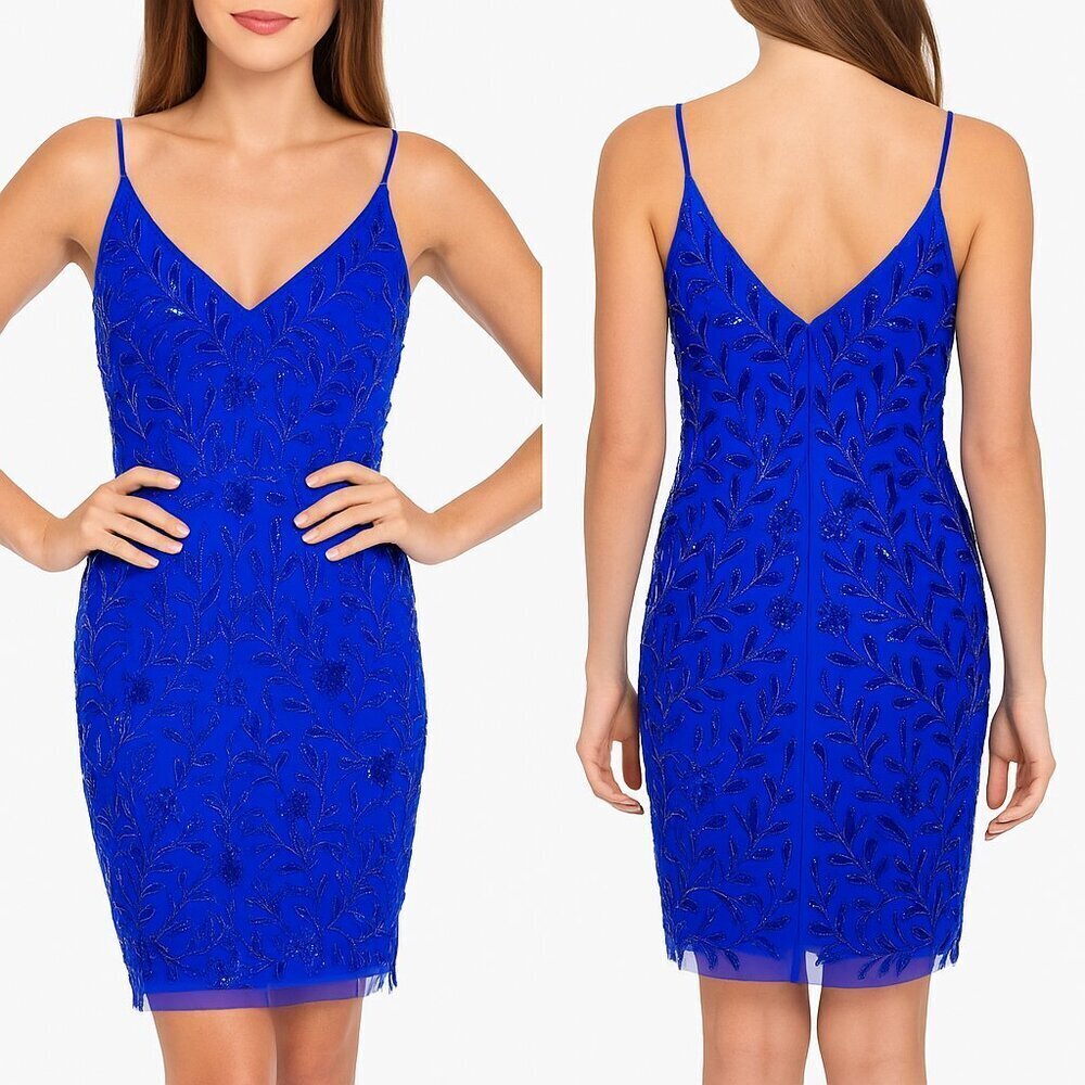 Marina Royal Blue Beaded Cocktail Shift Dress NWT Size 8